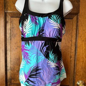 ZeroXPosur Teal, Fuchsia, White, Purple & Black Tropical Tankini Top XL (16)